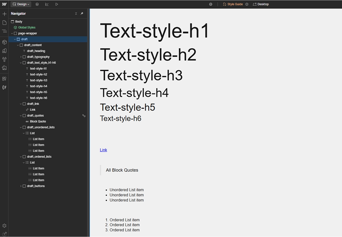 style guide dashboard